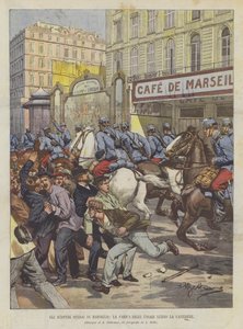 De arbeidersstakingen in Marseille, de aanval van de huzaren langs de Canebière